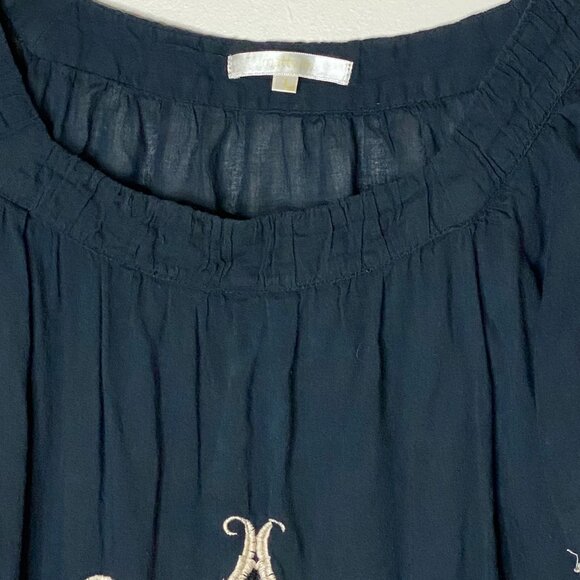 Matty M Black Peasant Blouse L Embroidered Boho Top Flutter Sleeves India - Picture 4 of 5